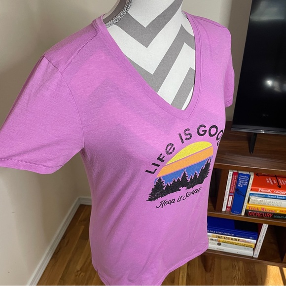 Life is Good Small Pink V-neck t Shirt Graphic Tee - Picture 4 of 11